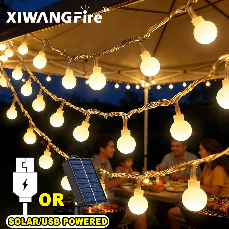 Outdoor Lighting For Backyard - 3-10M Solar/USB/Battery String Lights, Fairy Globe