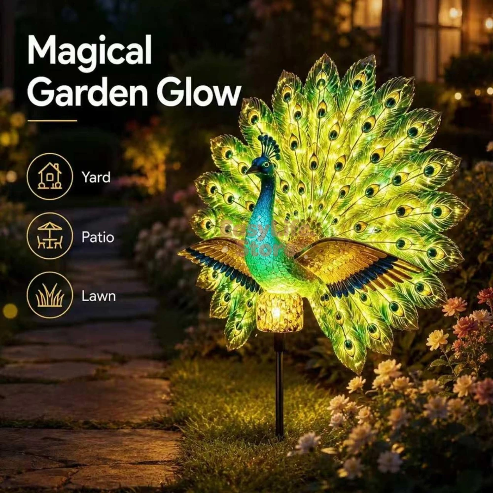 Outdoor Lighting For Backyard - Solar Peacock Garden Sculpture, Outdoor Decor